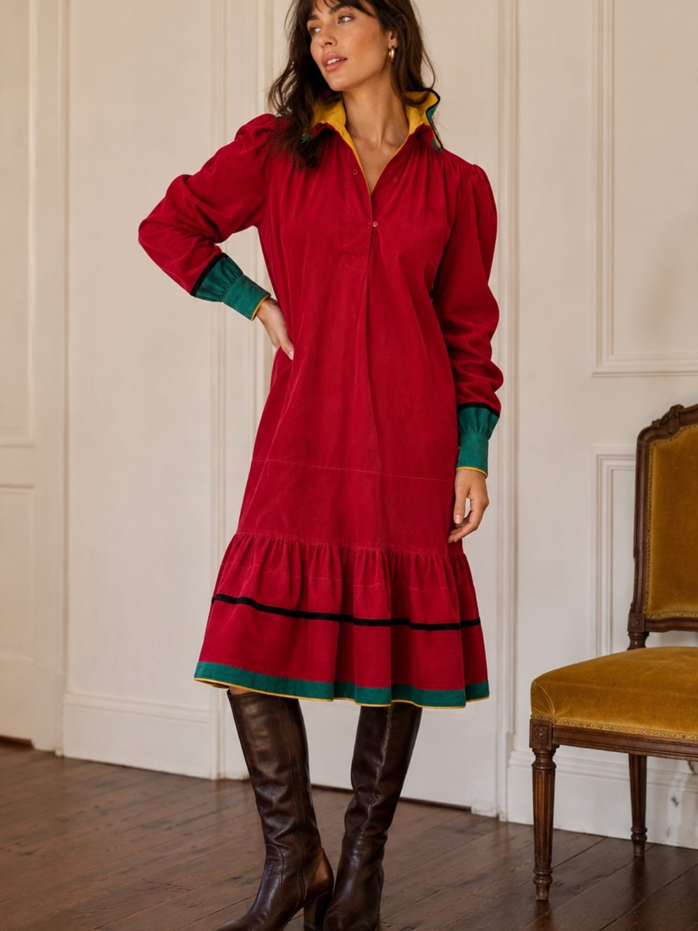 Vintage Kenzo Paris Corduroy Prairie Dress french designer avant garde costume S
